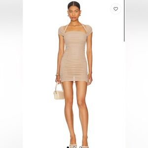 REVOLVE NWT Lovers + Friends Tan Ruched Mini Dress